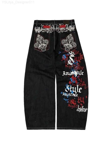 Calças femininas capris americano hip-hop rua espanhola carta impressão preto cintura alta jeans harajuku y2k solto casual calças de perna larga para homens e mulheres l231129