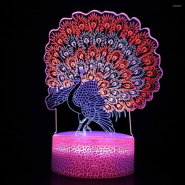 Ночные светильники 3 Цветный павлин -светодиодный свет для домашней спальни декор декора