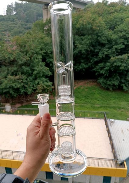 Klare Wasserbong-Wasserpfeifen aus geradem Glas mit Wabenfiltern, Recycler-Dab-Rig zum Rauchen mit 18-mm-Verbindung6075144