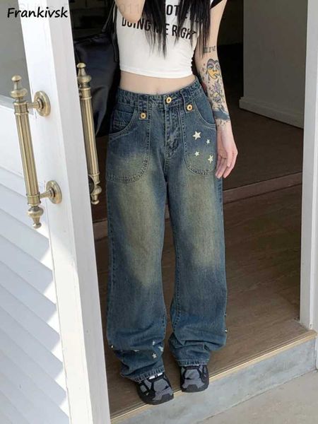 Pantaloni da donna Capris S-5XL Jeans per donna Lunghezza intera Hip Hop Cool Girls Moda quotidiana Retro lavato Chic stile americano Bottone elastico Design Nuovo L231129