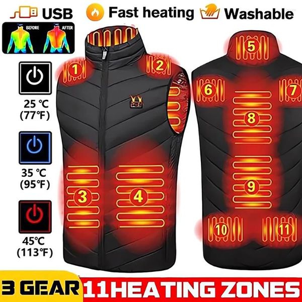 Coletes masculinos 11 zonas colete aquecido elétrico à prova d'água aquecimento para homens e mulheres gilet jack usb jaqueta w