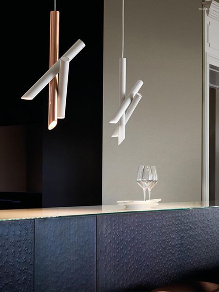 Lâmpadas pendentes 2023 Itália projetada LED 3 Tubos Rosa ouro preto preto metal de mesa simples simples jantar lustre de lâmpada da sala de estar