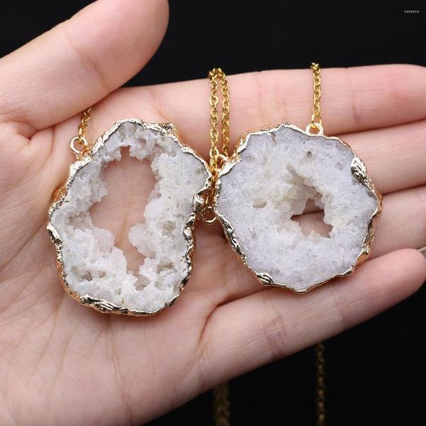 Anhänger Halsketten Trendy Naturstein Druzy Halskette Unregelmäßig Vergoldet Weiß Für Frauen Schmuck Reiki Heilgeschenke