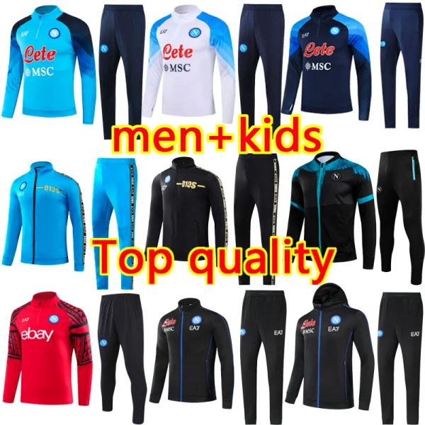 Meia tração manga longa Napoli Tracksuit Soccer Jersey 21 22 23 24 Futebol Tracksuits Jacket Kids Kit Ssc Nápoles Ae7 D10s Treinamento