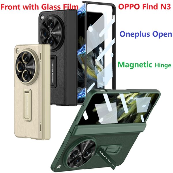 Dobradiça magnética para Oppo Find N3 Caso Couro Suporte de filme de vidro Proteção Oneplus Capa aberta