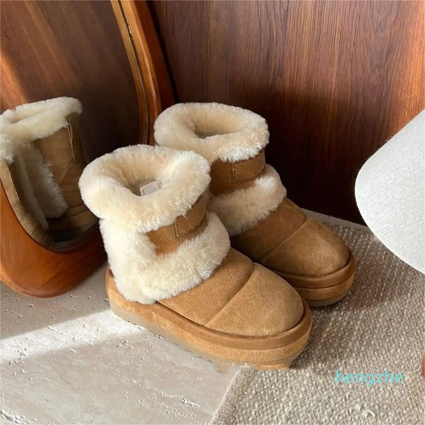 Womens Designer Snow Fur Flats Mules Clássico Mini Plataforma Slip-on Petites Suede Mocassins Conforto Botas de Inverno
