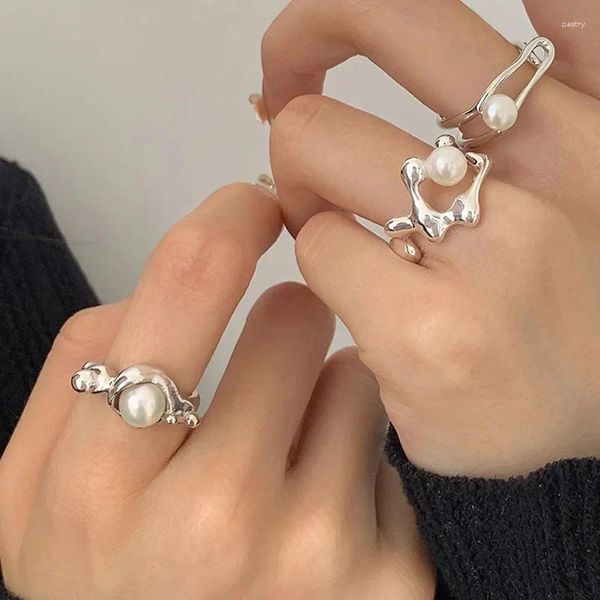 Cluster Ringe Silber Farbe Perle Ring für Frauen Mädchen Mode Flüssigkeit Lava Linie Design Unregelmäßige Schmuck Geschenk Tropfen Großhandel