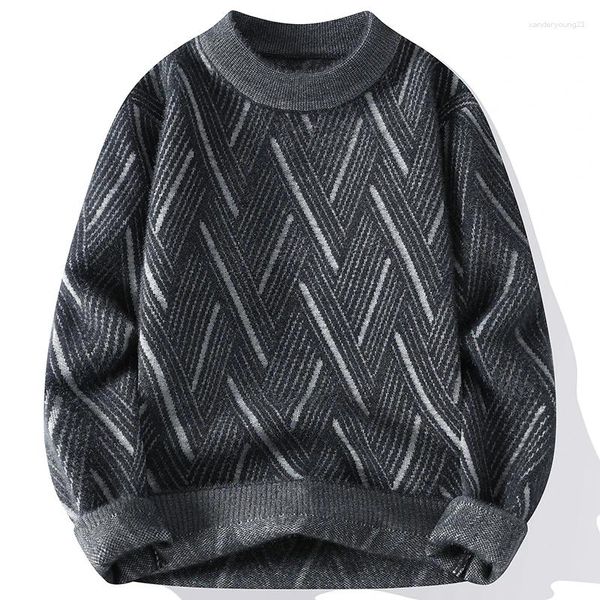 Suéteres masculinos homens 2023 chegada de inverno engrossar suéter listra padrão moda outono lã pullovers tamanho M-XXXL