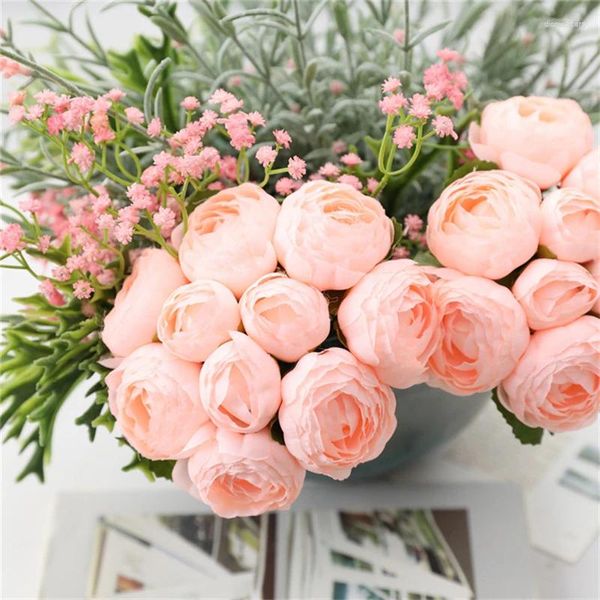 Flores de casamento lovegrace flor falsa seda artificial 10 cabeça rosa lótus buquê de dama de honra arranjo borgonha casa