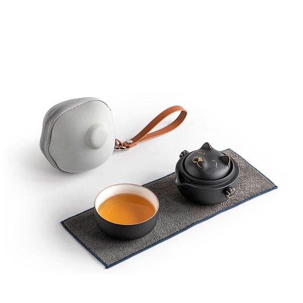 Чайная посуда Керамический чайник TANGPIN с 1 чашкой, дорожный чайный набор с милым котом, посуда для напитков
