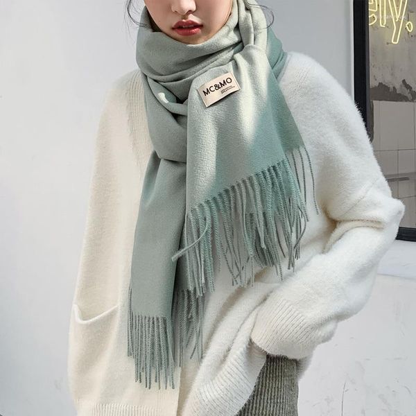 Шарфы Зима густые теплые мягкие кашемироподобные длинные шарф для женщин чисто цветные кисточки.