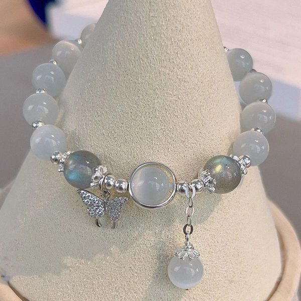 Link Armbänder Original Opal Meer Blau Mondlicht Kristall Armband Licht Luxus Elastisch Für Mädchen Frauen Schmuck Zubehör