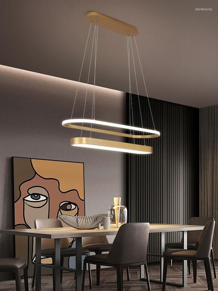 Chandeliers Modern Led Pendant Lamp For Kitchen Dining Room Restaurant Gold Metal Ring Ceiling Hanging Chandelier Home Decor Light Fixture
