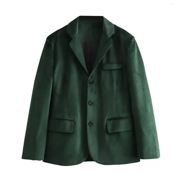 Ternos femininos femininos de veludo verde blazer moda lapela jaqueta fina casacos de inverno 2023 mulher vintage calças retas conjuntos