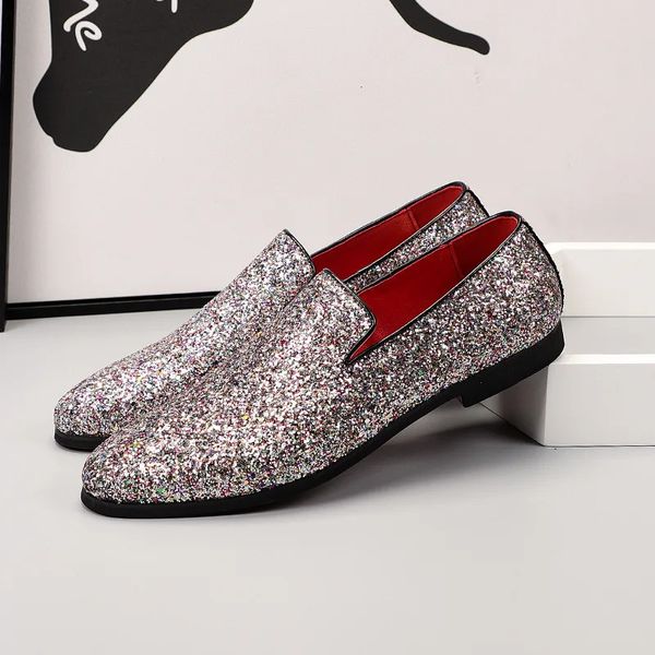 Kleidschuhe für Herren, lässig, für Herren, bequemes Fahren, Slipper, leichte Mokassins, Herrenmode, Pailletten, Bling, Party, Hochzeit, Wohnungen, EU-Größen 38 48 231130