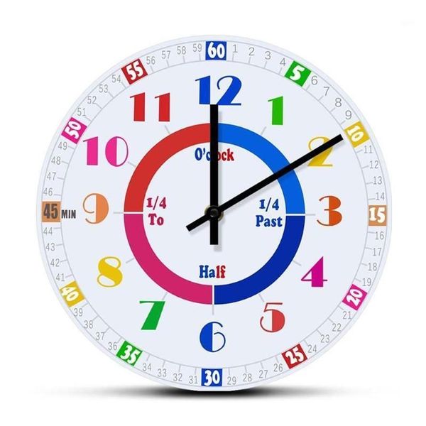 Orologi da parete che raccontano l'ora Orologio per l'apprendimento Orologio per la scuola materna della scuola materna Numeri colorati Decorazioni artistiche educative Silenzioso Sweep317y