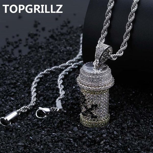 TOPGRILLZ Collana con ciondolo bottiglia di medicina staccabile Hip Hop Gioielli da uomo Collane con zirconi cubici color oro argento Regali229y