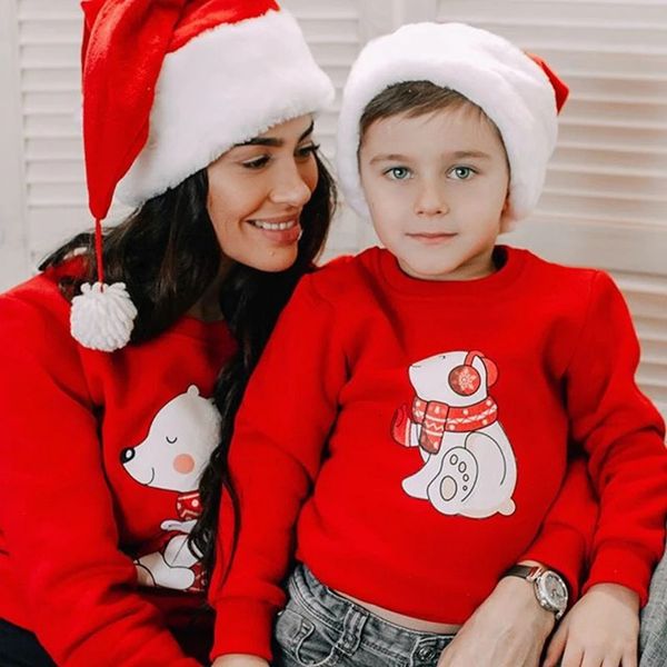 Família combinando roupas família natal hoodies inverno mãe pai crianças combinando roupas moletom bonito urso impressão quente macio pulôver topos look de natal 231129