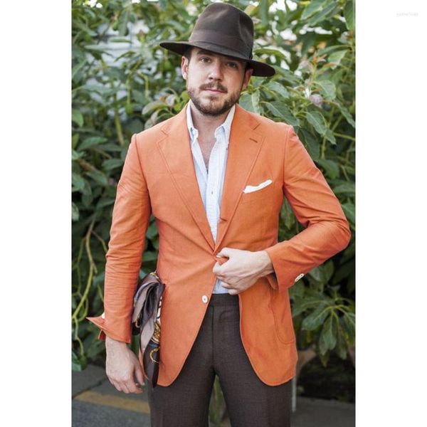 Herrenanzüge 2023 Neueste Mantel-Hose-Designs Orange Sommer Lässiger Herrenanzug Terno Slim Fit 2-teiliger Smoking Custom Blazer mit Hosenset