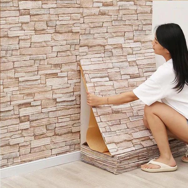 Duvar Kağıtları 1pc 77 70cm Retro 3D Tasarım Duvar Kağıdı Duvar Dekoru Köpük Tuğla Kendi Yapışkan Su Geçirmez Sticker Odası Dekorasyonu