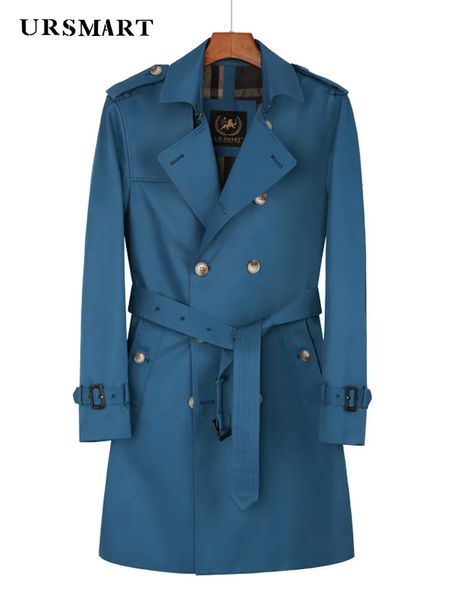 Herren-Trenchcoats Lange Windjacke, cremefarbener doppelter regenfester Trenchcoat für Herren, britischer Gentleman, regenfestes und atmungsaktives Gabardine-Wollfutter 231130