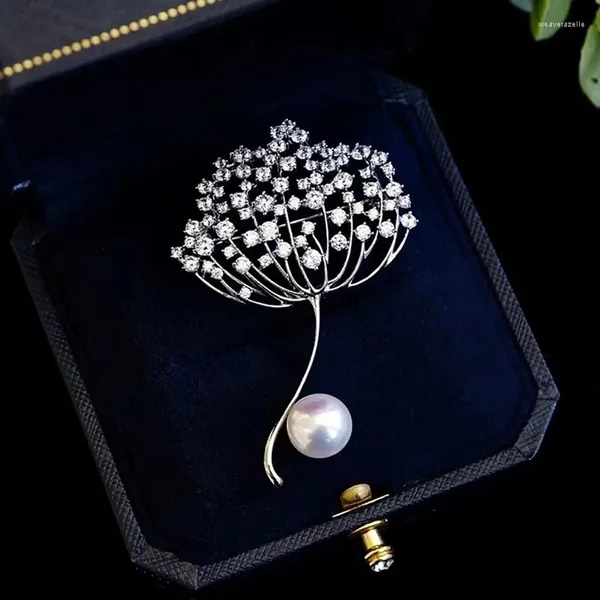 Broches MeibaPJ Natural Pearl Dandelion Corsage Broche Moda Camisola Jóias para Mulheres Bandeja Vazia