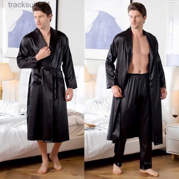 Мужские халаты большого размера 3XL, мужские халаты, свободные атласные кимоно, банное платье, повседневная одежда для сна, сексуальная ночная рубашка с длинными лацканами, свадебное интимное белье L231130