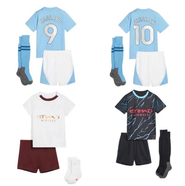 Crianças kit de futebol 2023 2024 kits de futebol fatos de treino haaland criança camisas de futebol grealish sterling mans cidades mahrez de bruyne foden