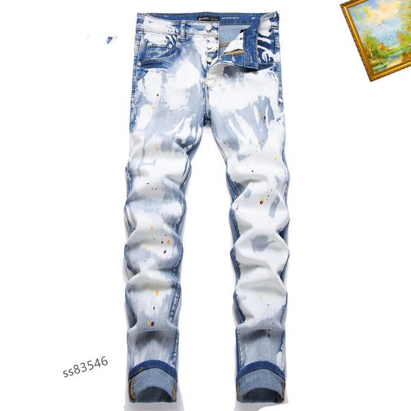 Italia Europa e America Jeans elasticizzati blu Uomo Primavera e autunno Hole Old Beggar Patch Youth Slim Piccolo tubo dritto