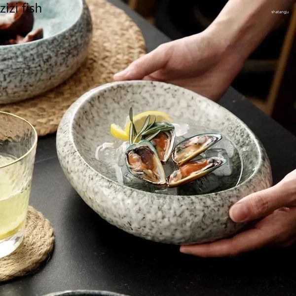 Tigelas de pedra padrão de sopa de mesa tigela borda restaurante criativo sobremesa sashimi grosso sushi cerâmica especial