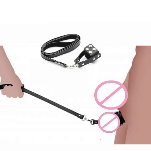 Produtos de massagem Casais Brinquedos Sexy Eróticos de Homens Trela de Pênis Anel Peniano Gaiola de Castidade com Corrente de Couro de Tração para Bdsm Escravo Role Play Bondage