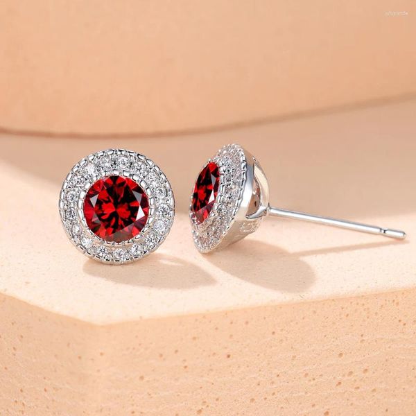 Brincos de luxo feminino verde preto azul amarelo roxo vermelho pedra redonda para mulheres cor prata vintage casamento orelha studs presente