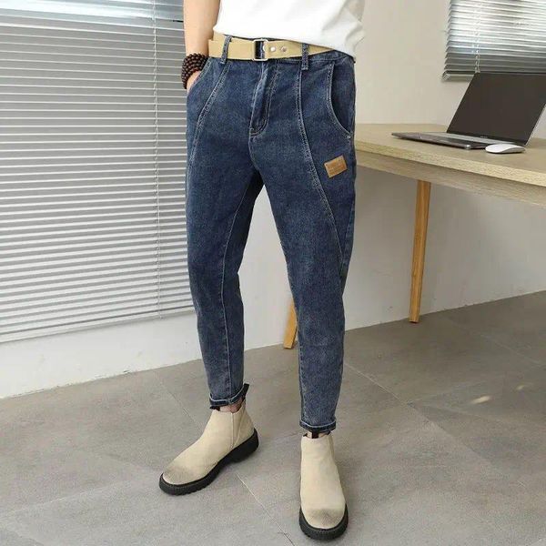 Jeans masculinos cônicos homem cowboy calças elásticas cortadas estiramento macio baggy moda coreana buggy grunge y2k harajuku verão