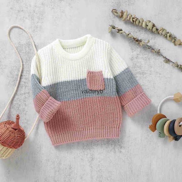 Pullover Herbst Winter Baby Jungen Mädchen Strickpullover Langarm Kontrastfarbe Warme Pullover mit Rundhalsausschnitt Tops Strickwaren Kleinkindkleidungvaiduryb