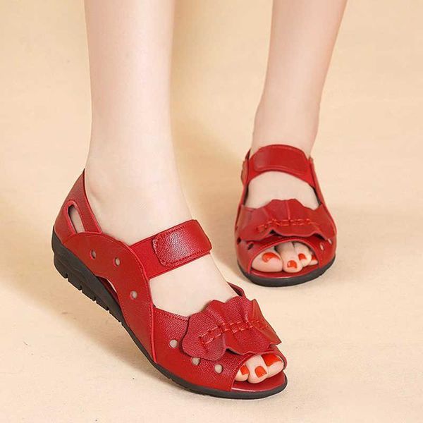 Sandali comodi zeppe morbide donna 2023 estate scava fuori pelle PU peep toe scarpe casual da spiaggia all'aperto donna