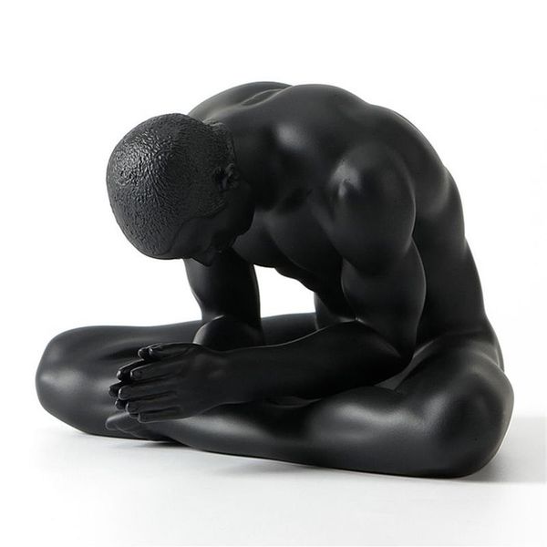 Resina Creativa Body Art Uomo Nudo Scultura Devoto Pellegrino Figurine Decorative per la casa Mestiere in resina Sitter Palmo Insieme Miniatura 21252l