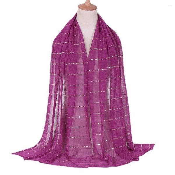 Lenços cor sólida casamentos vestido de noite muçulmano lenço de seda lenço feminino xale lantejoulas listra estilo coreano
