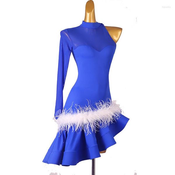 Abbigliamento da palcoscenico Abito da ballo latino personalizzato di fascia alta Abito da donna monospalla Tango Cha Costume Costumi per adulti