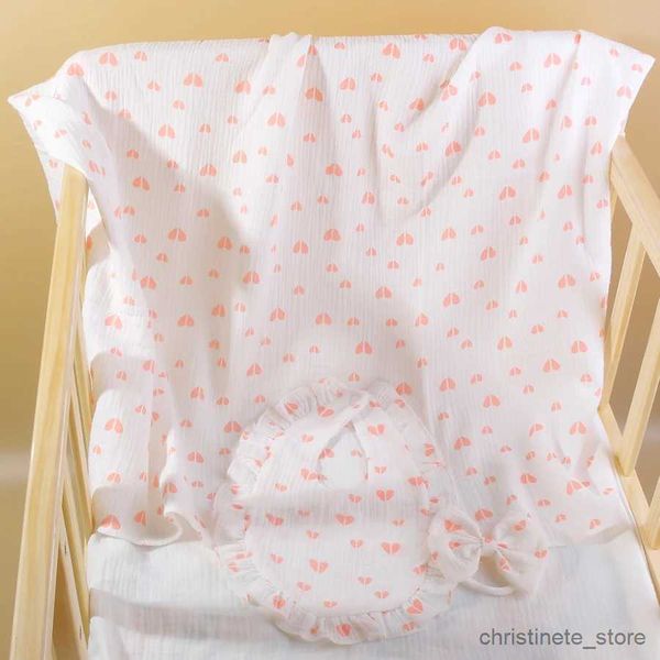 Battaniye kundak kalpler baskılı bebek muslin alıcı battaniye kundak sargılar Bebek Duş Hediyesi için Set R231130