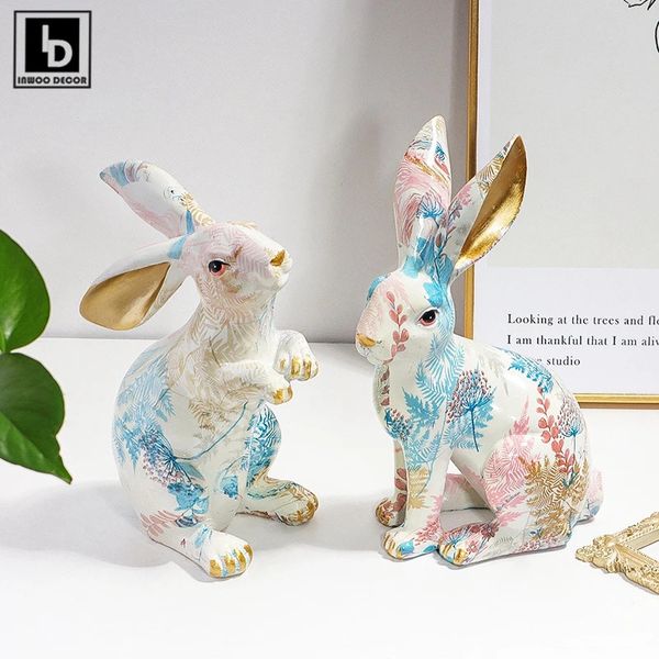 Oggetti decorativi Figurine Anno del coniglio Colorato dipinto coniglietto lepre Figurina Scultura Pasqua Nordic Home Decor Decorazione della stanza Giardino Scrivania Ornamento 231130