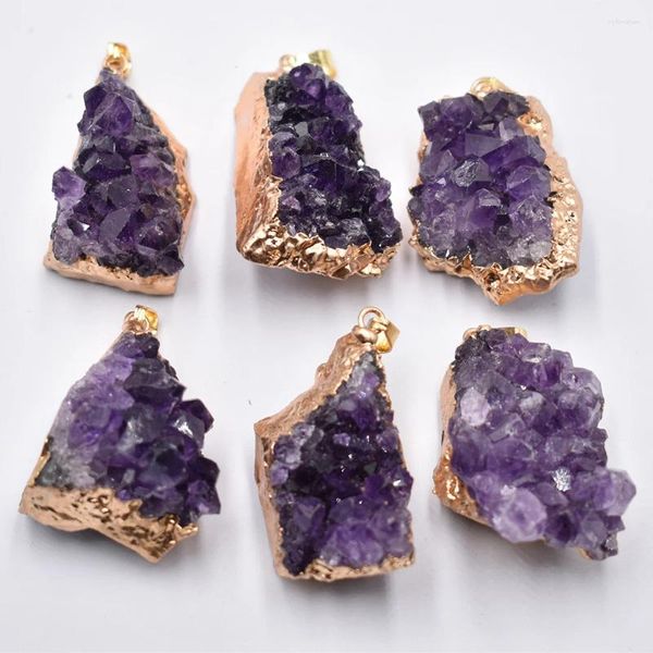 Anhänger Halsketten 6 stücke Druzy Unregelmäßige Zufällige Natürliche Amethysten Quarz Geode Cut Halskette Kristall Piont Stein Drusy Heilung