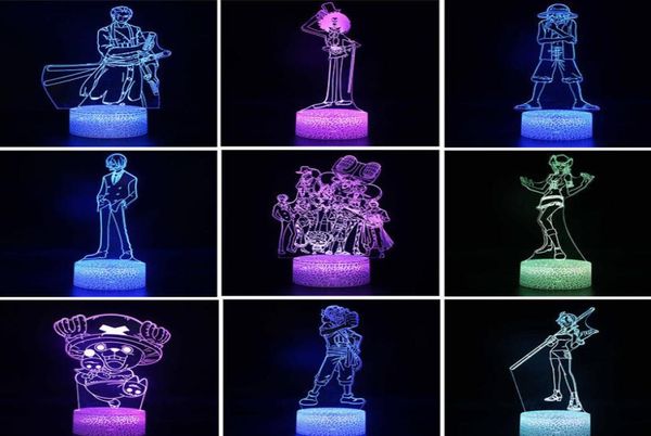 3d Anime Night Light One Piece Figure Rufy Team Zoro Nami Usopp Sanji Robin Brook LED 3D Night Lamp per bambini Regali per bambini Giocattoli 23909308