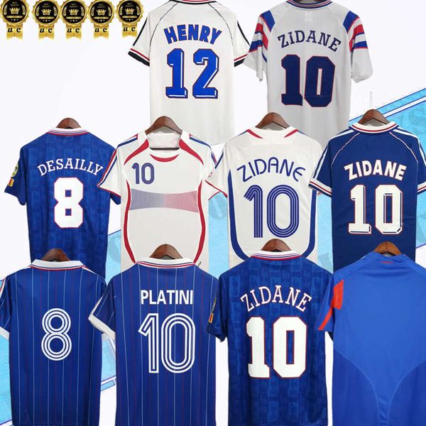 Manga comprida 1998 FR Versão Retro Zidane Futebol Jerseys 82 90 94 96 98 02 04 06 HENRY MAILLOT DE FOOT Camisa de futebol 2000 Home Trezeguet Uniforme de futebol