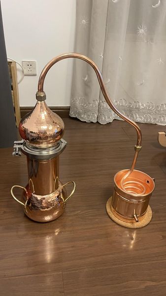 Fazendo 3l conjunto de destilação de alambique de cobre feito à mão flor destilador de óleo essencial brandy vinho máquina de vapor destilador de cobre