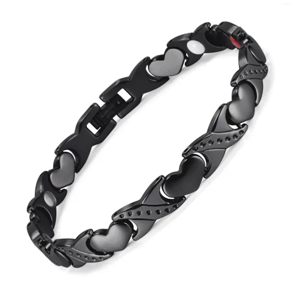 Link pulseiras rainso aço inoxidável pulseira magnética para mulheres elementos de saúde bio energia preto pulseiras 2023 moda jóias meninas presentes