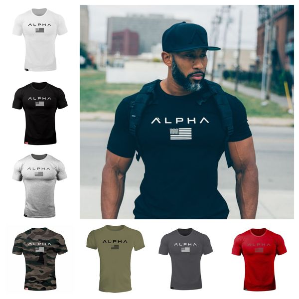 ALPHALETE Высококачественная спортивная одежда Футболка для фитнеса Мужская модная летняя футболка ALPHA Top с коротким рукавом Хлопковая футболка для бодибилдинга Muscle Guys