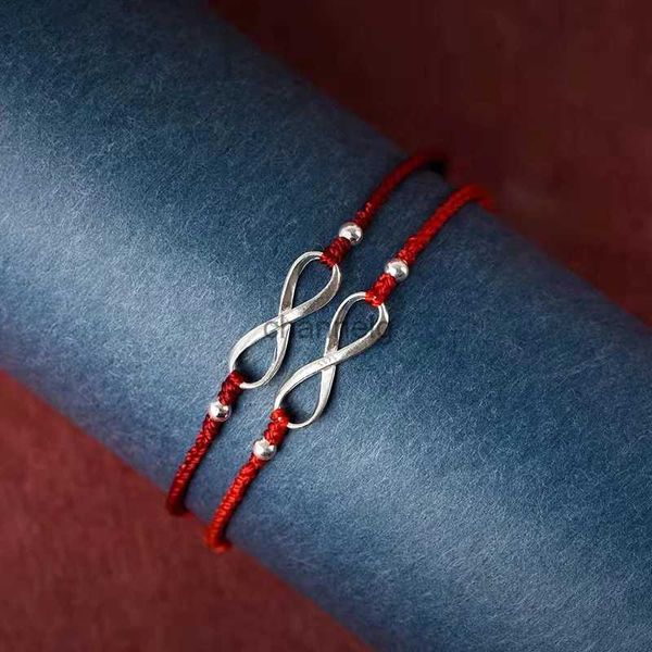 Corrente 22cm 925 prata corda pulseiras feminino infinito oito sorte linha de linha vermelha pulseiras para mulheres menina não desbotamento yq231130