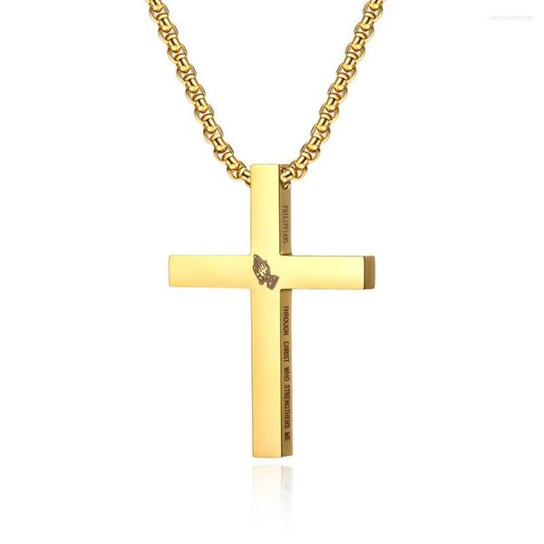 Подвесные ожерелья 316L из нержавеющей стали Молитва Руки Крест Ожерелье для мужчин Религия Христианская простая ювелирная коробка цепь мужской подарок
