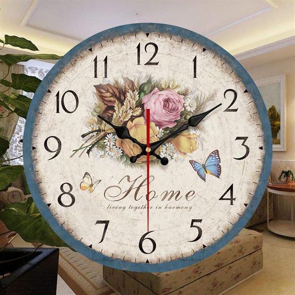 3D Vintage Wanduhr Stille Holz Uhr Europa Stil Große Wanduhren Hause Uhr Zeit Küche Schlafzimmer Wohnzimmer Hause decor283F