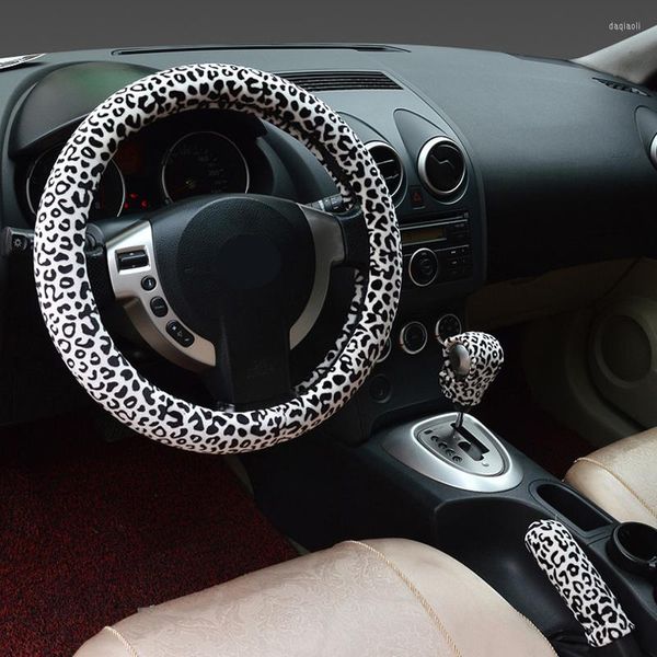 Крышка рулевого колеса 3PC/SET Plush Car Leopard Print Winter Hand Trake Cover Set Set Universal Interior Accessories